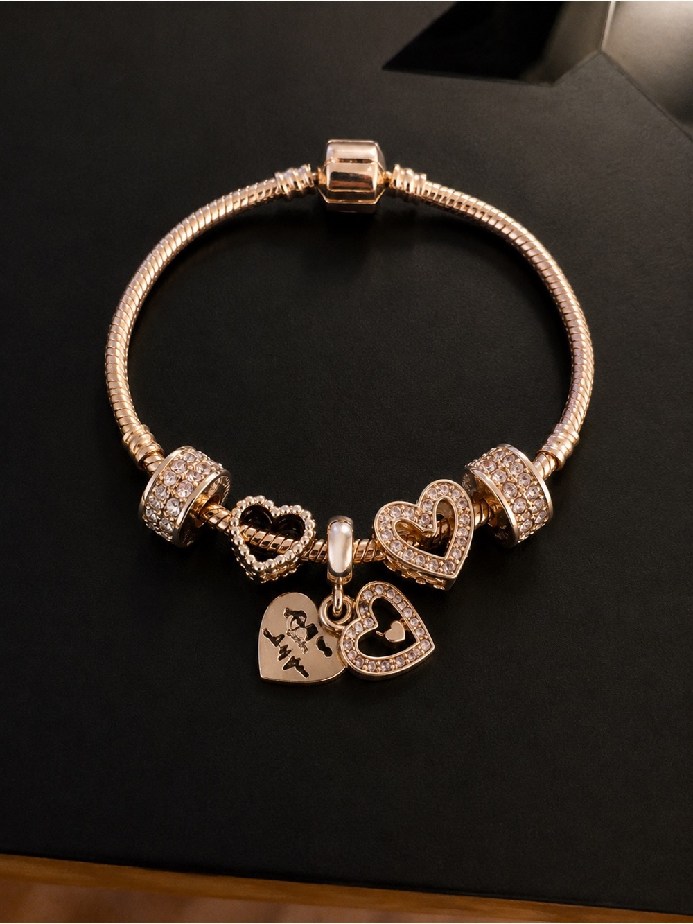 27 Sparkling Triple Heart Charm Bracelet 🤍